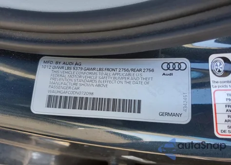 2013 Audi A6 Prestige z USA, uszkodzony, nr VIN WAUHGAFC0DN072098